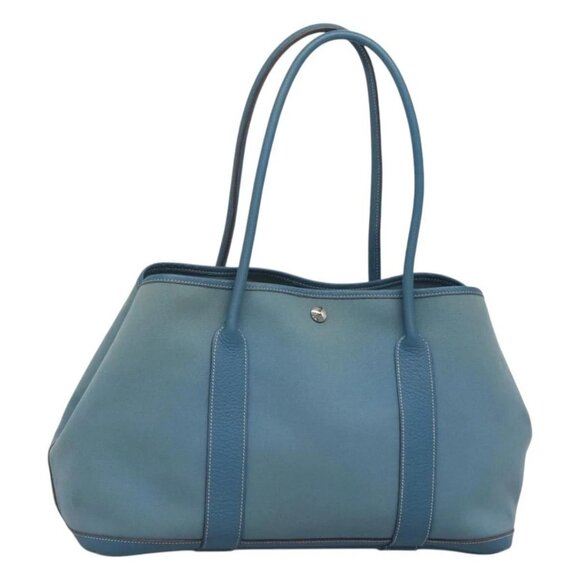 HERMES Garden Party PM Hand Bag Canvas Blue Auth 123229 - Picture 1 of 16